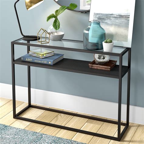 sheet metal console|metal console table with shelves.